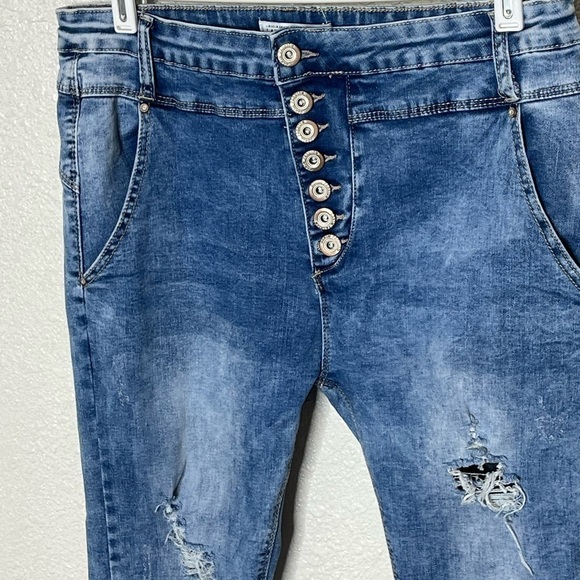 Laulia Denim Makers Distressed Button Down Jeans Sz XL - Picture 2 of 7